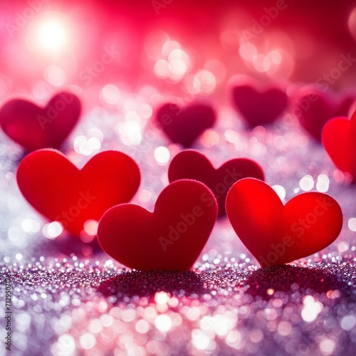 Red Hearts On Shiny Glitter Background © shaadjutt36