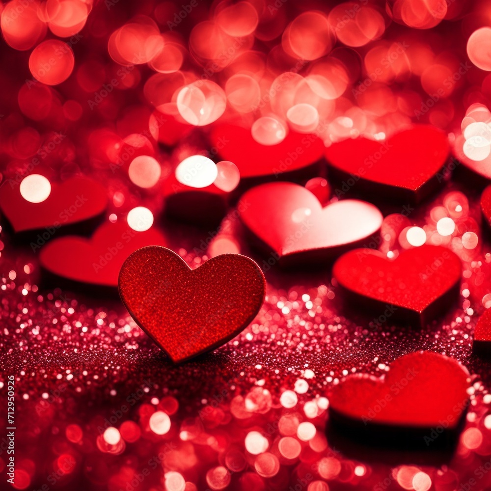 Red Hearts On Shiny Glitter Background