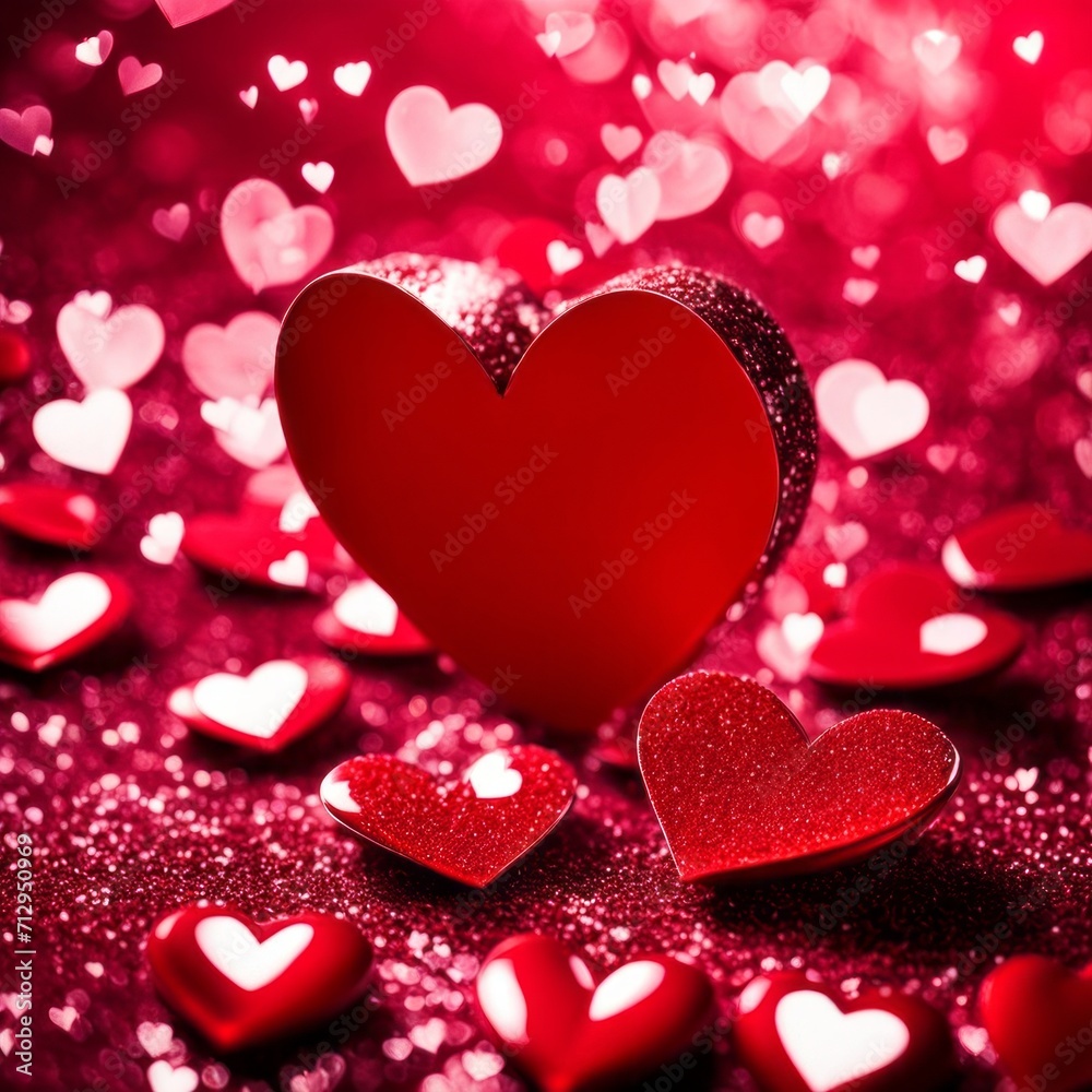 Red Hearts On Shiny Glitter Background