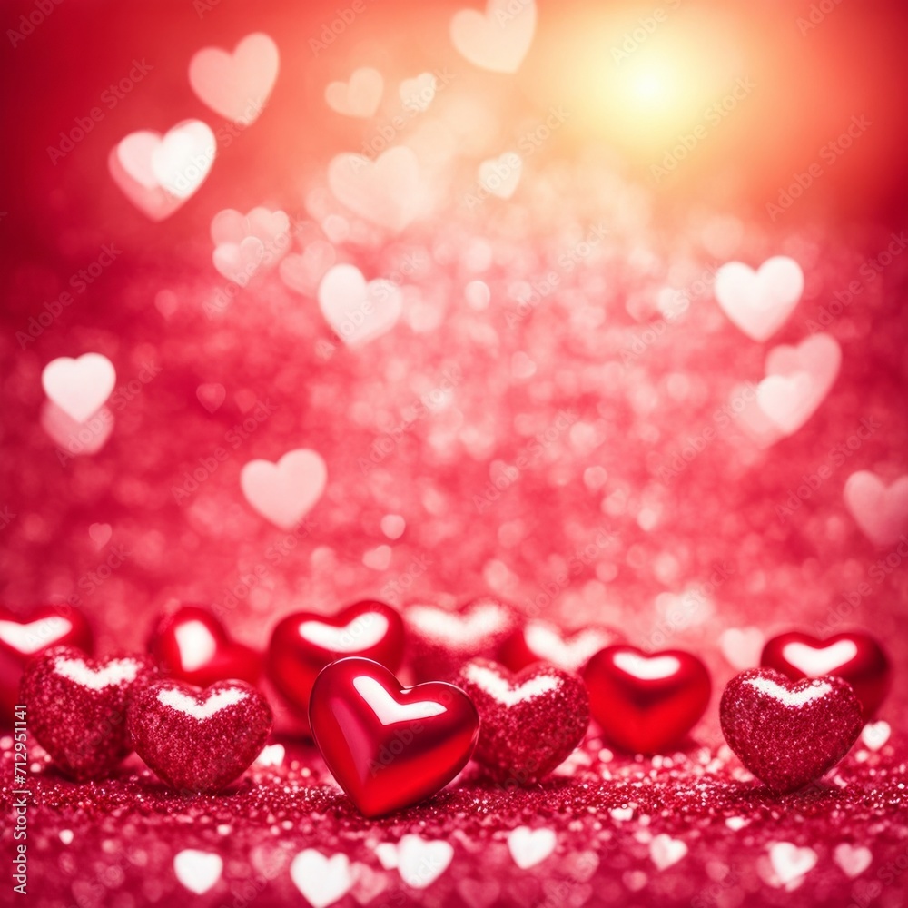Red Hearts On Shiny Glitter Background Red Hearts On Shiny Glitter Background
