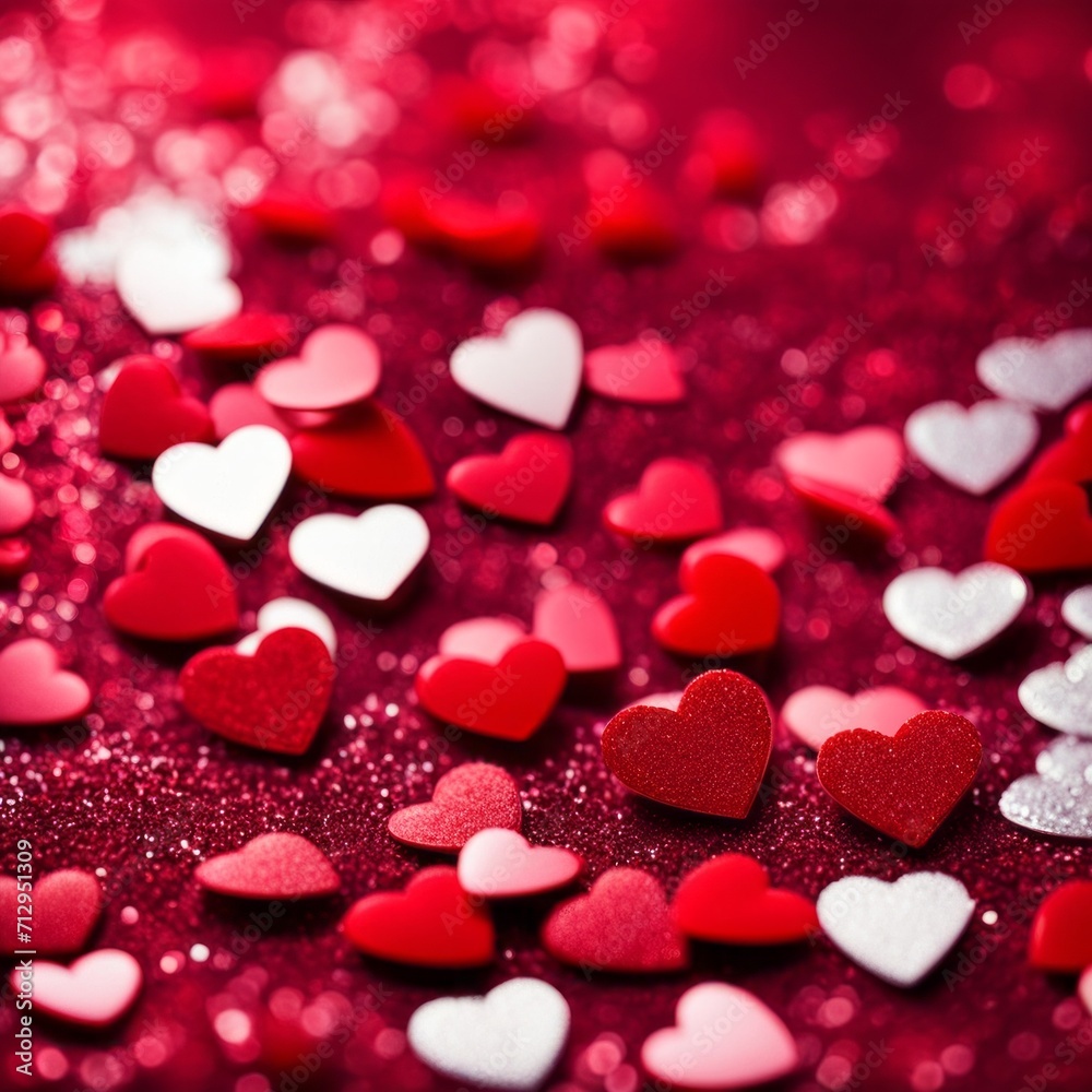 Red Hearts On Shiny Glitter Background