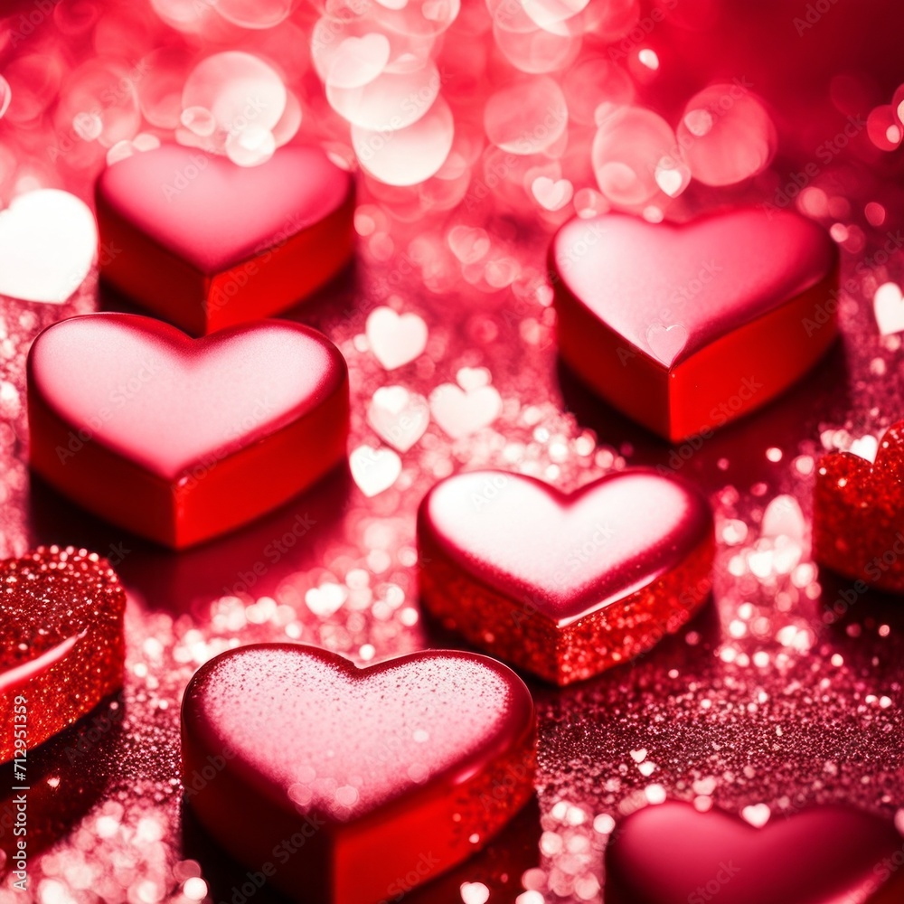 Red Hearts On Shiny Glitter Background Red Hearts On Shiny Glitter Background