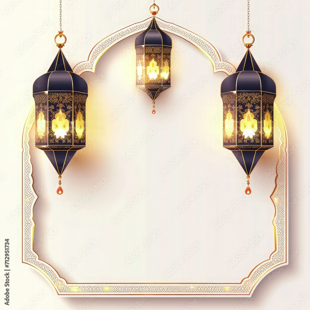 happy eid greetings, islamic background, greetings card with lantern,  islamic social media banner