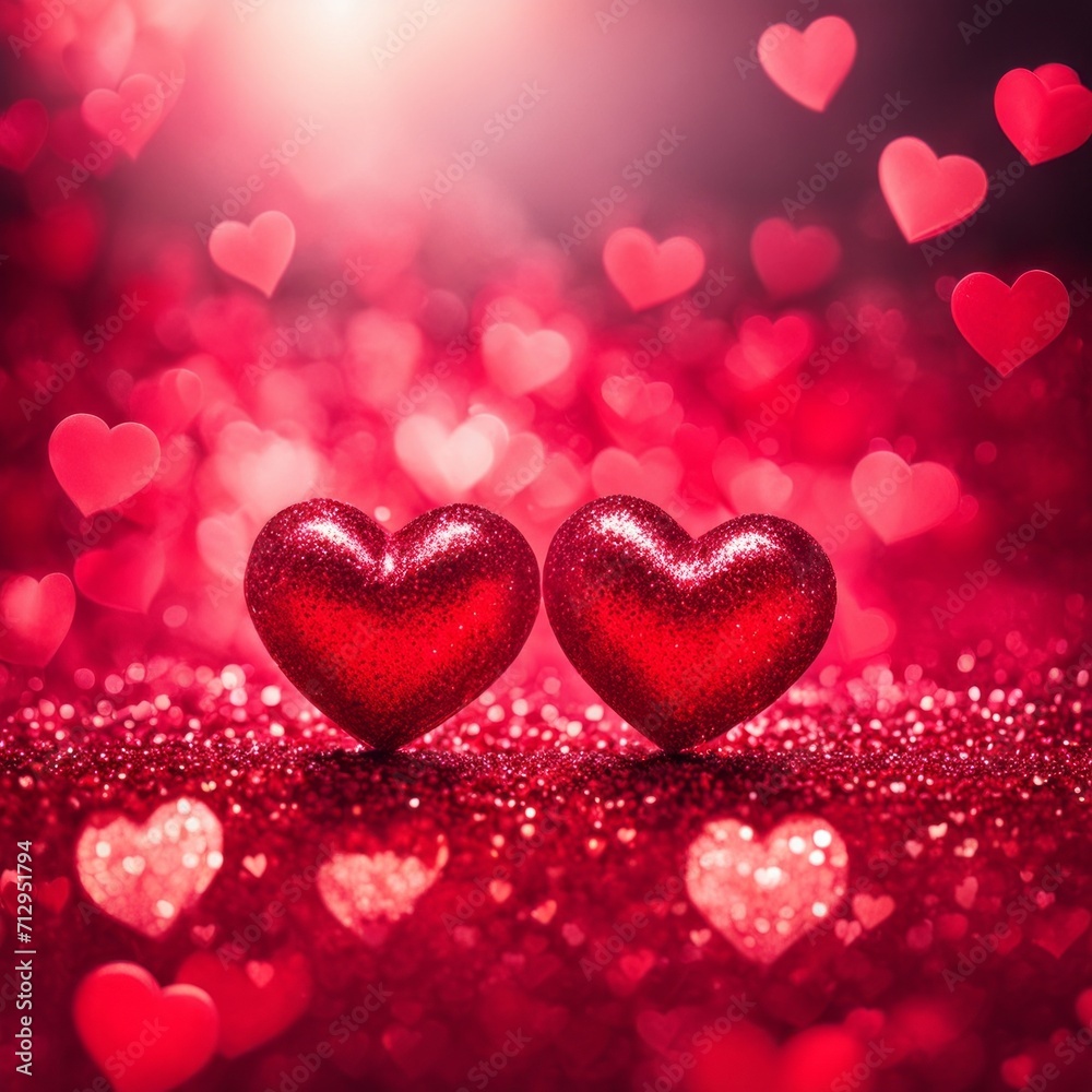 Red Hearts On Shiny Glitter Background Red Hearts On Shiny Glitter Background