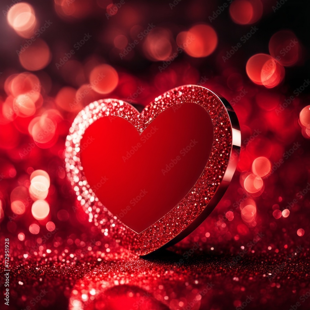 Red Hearts On Shiny Glitter Background