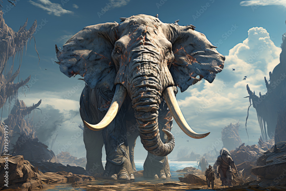 Elephants were big in ancient times - obrazy, fototapety, plakaty 