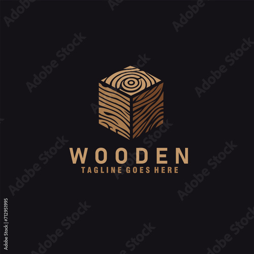 wooden box luxury logo design vector graphic