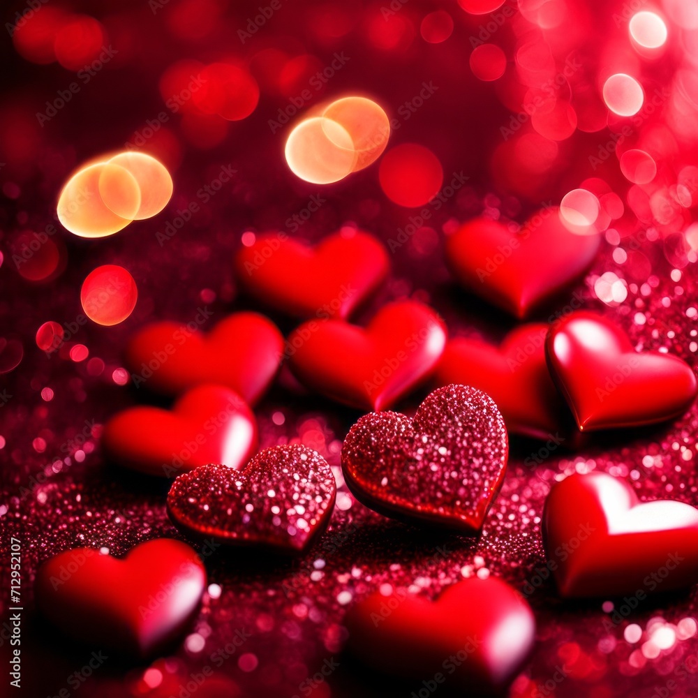 Red Hearts On Shiny Glitter Background Red Hearts On Shiny Glitter Background