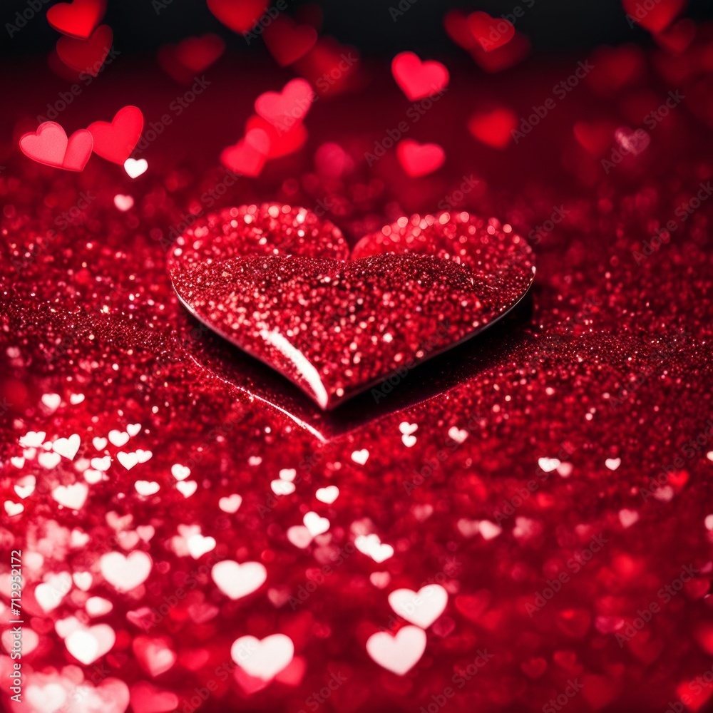 Red Hearts On Shiny Glitter Background Red Hearts On Shiny Glitter Background