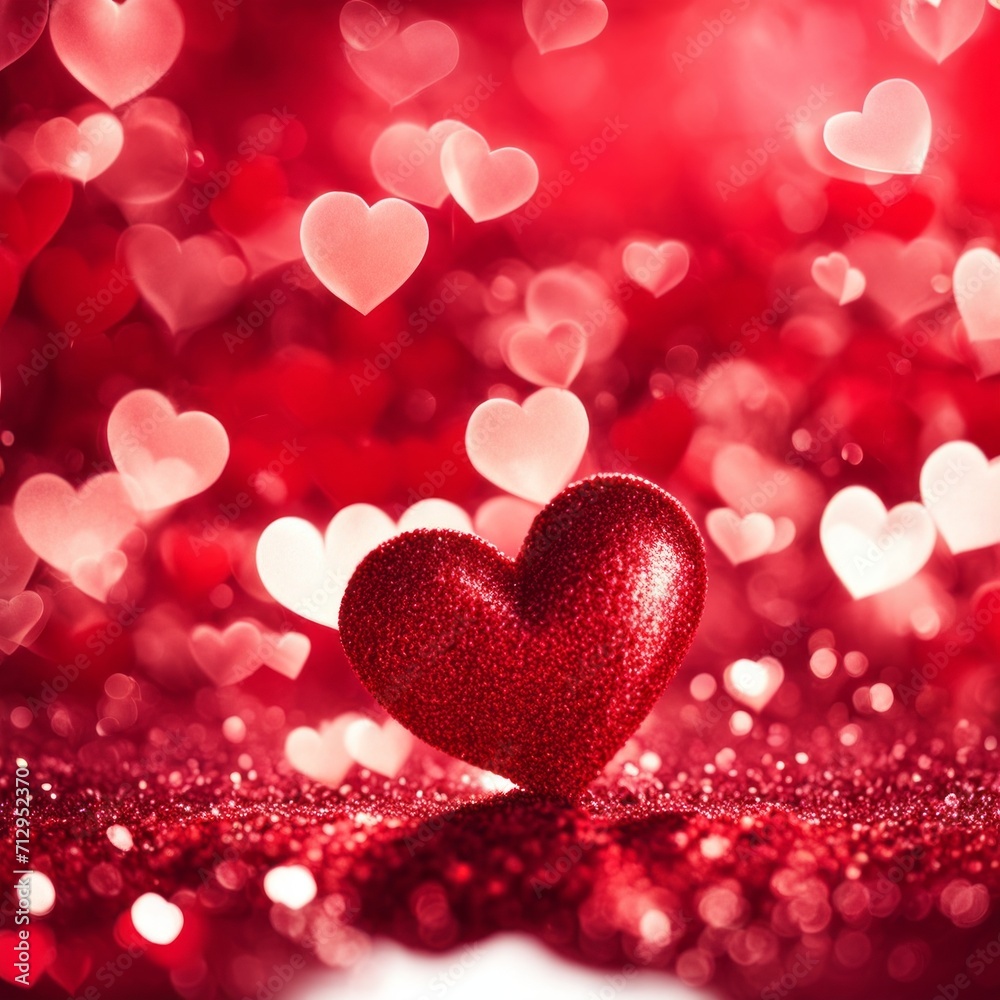 Red Hearts On Shiny Glitter Background