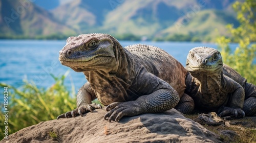 Komodo Dragons Basking in Their Natural Environment