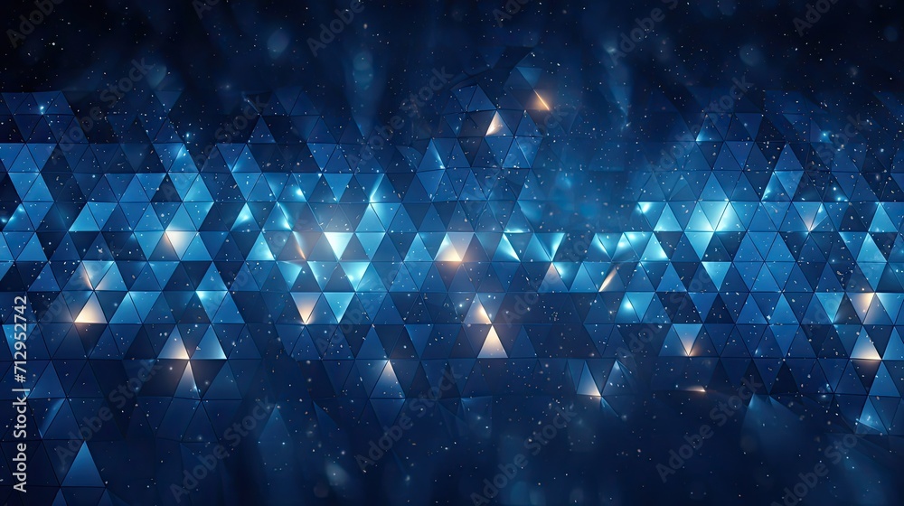 Background with blue triangles arranged in a diamond pattern with a bokeh effect and color grading - obrazy, fototapety, plakaty 