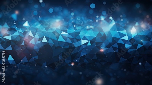 Background with blue triangles arranged in a diamond pattern with a bokeh effect and color grading photo