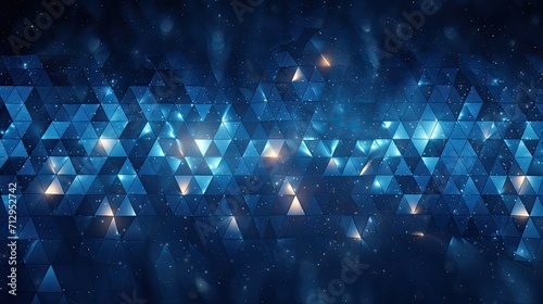 Background with blue triangles arranged in a diamond pattern with a bokeh effect and color grading