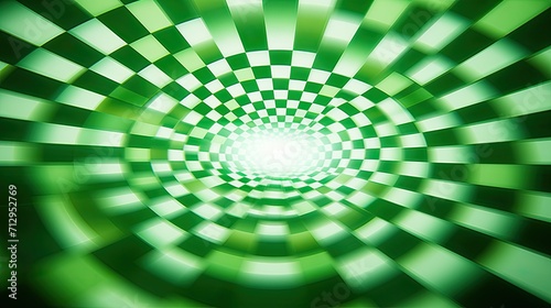 Background with green circles arranged in a checkerboard pattern with a chromatic aberration effect and film grain