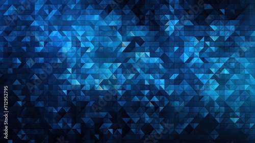 Background with blue triangles arranged in a grid pattern with a chromatic aberration effect and film grain