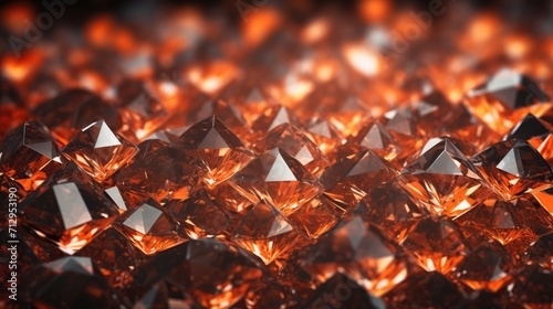 Background with neon orange diamonds arranged randomly with a bokeh effect and color grading