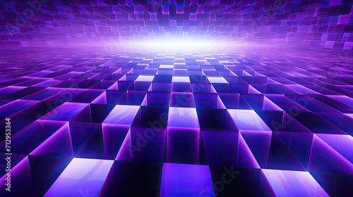 Background with neon purple squares arranged in a checkerboard pattern with a motion blur effect and light streaks
