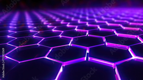 Background with neon purple squares arranged in a honeycomb pattern with a motion blur effect and light streaks
