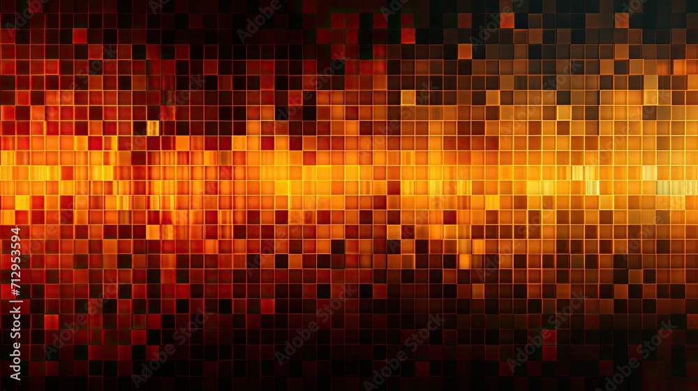 Background with orange squares arranged in a grid pattern with a glitch effect and digital distortion