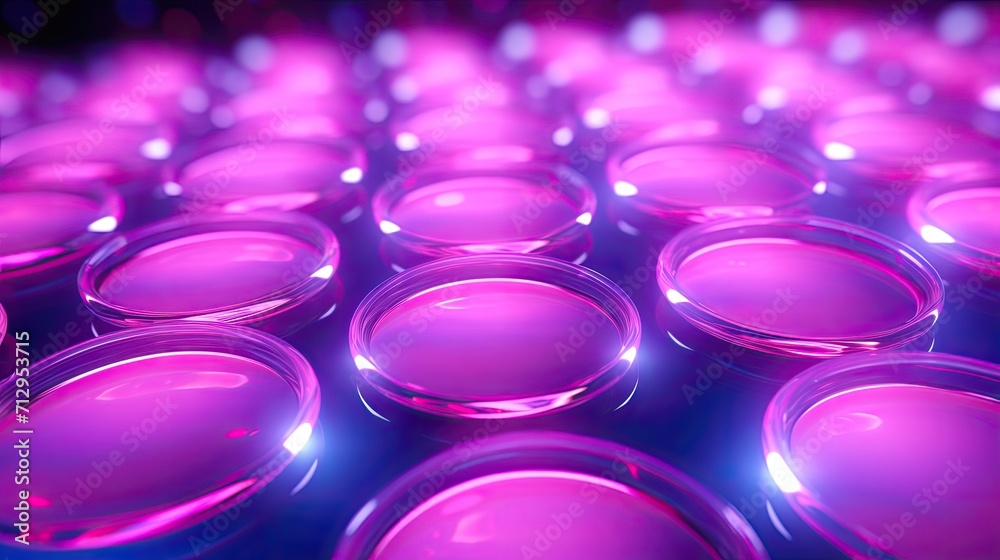 Background with pink circles arranged in a repeating pattern with a neon glow effect and lens flares Background with pink circles arranged in a repeating pattern with a neon glow effect and lens flares