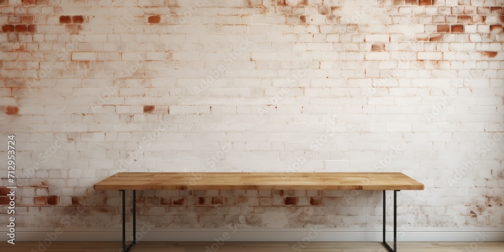 Ideal for showcasing products, with unfurnished table and backdrop of brick wall. Ideal for showcasing products, with unfurnished table and backdrop of brick wall.