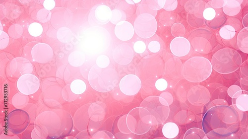 Background with pink circles arranged randomly with a chromatic aberration effect and film grain