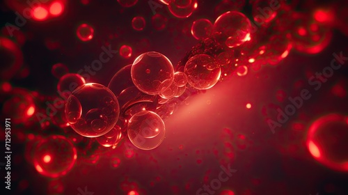 Background with red circles arranged randomly with a 3d effect and particle system