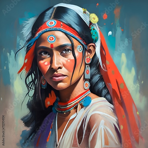painting of red indian woman  photo