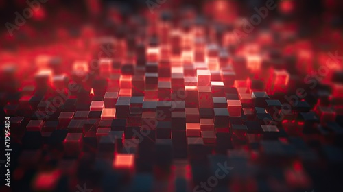 Background with red squares arranged randomly with a bokeh effect and color grading