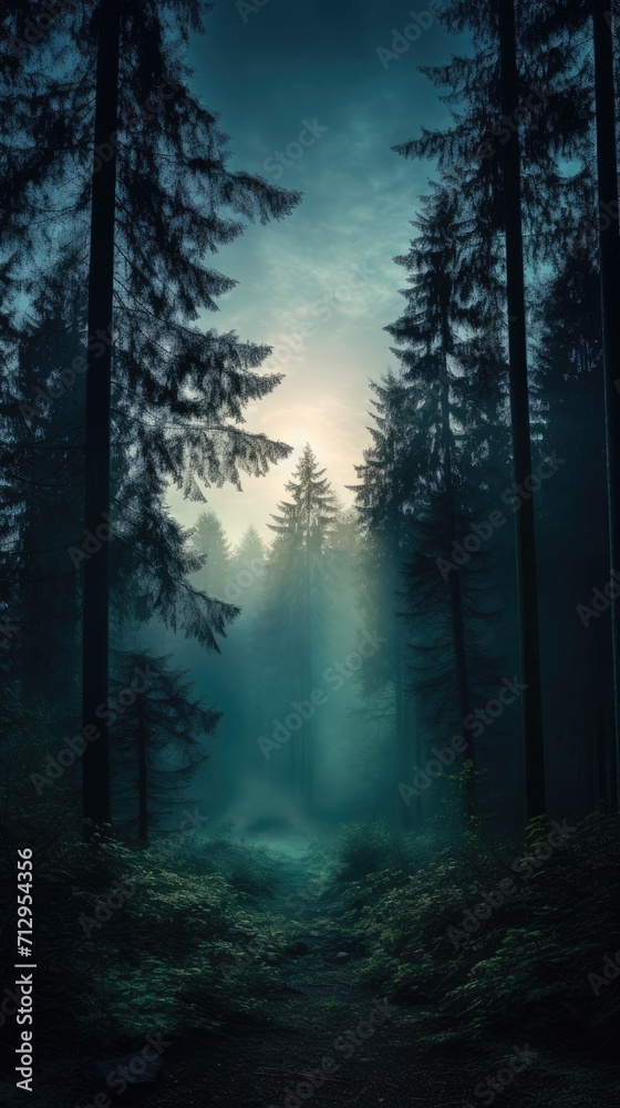 Atmospheric photo of twilight forest 4k