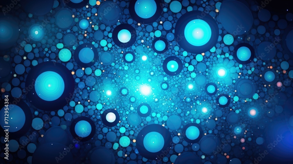 Background with blue circles arranged in a circular pattern with a kaleidoscope effect and color gradient