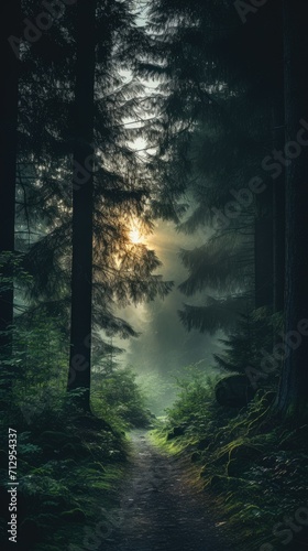 Atmospheric photo of twilight forest 4k