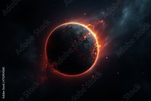 Dark planet orbited by a glowing sphere