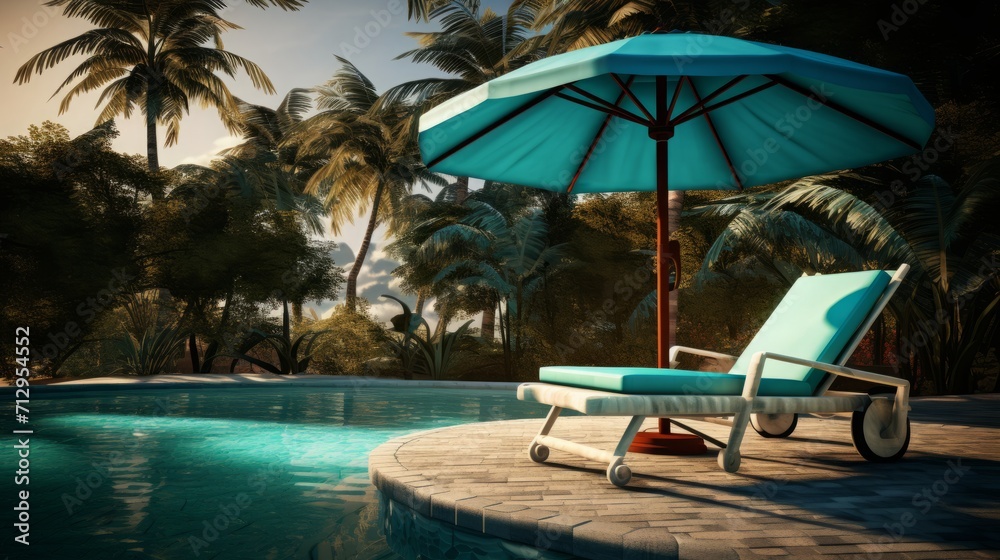 Poolside Chair and Umbrella Under Clear Sky Poolside Chair and Umbrella Under Clear Sky