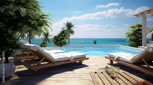 Elegant Oceanfront Infinity Pool with Sunbeds and Umbrella © Misro