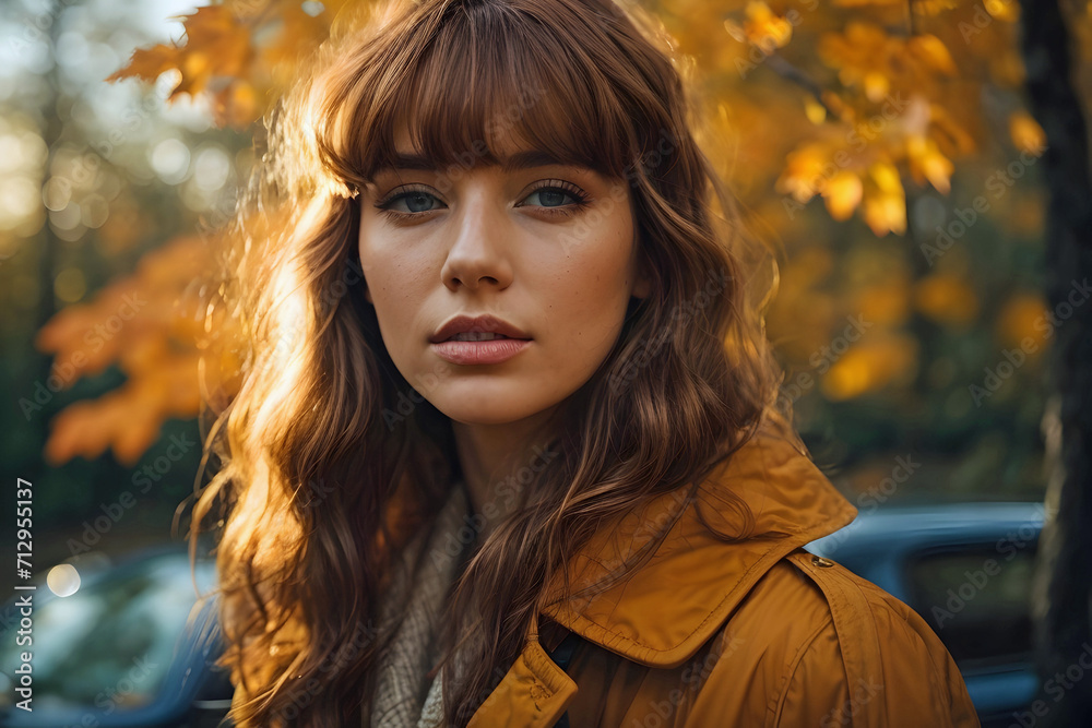 Cinematic Close Up of an Alluring Woman with Soft Brown Hair on an Autumn Afternoon at the Golden Hour Generative AI Cinematic Close Up of an Alluring Woman with Soft Brown Hair on an Autumn Afternoon at the Golden Hour Generative AI