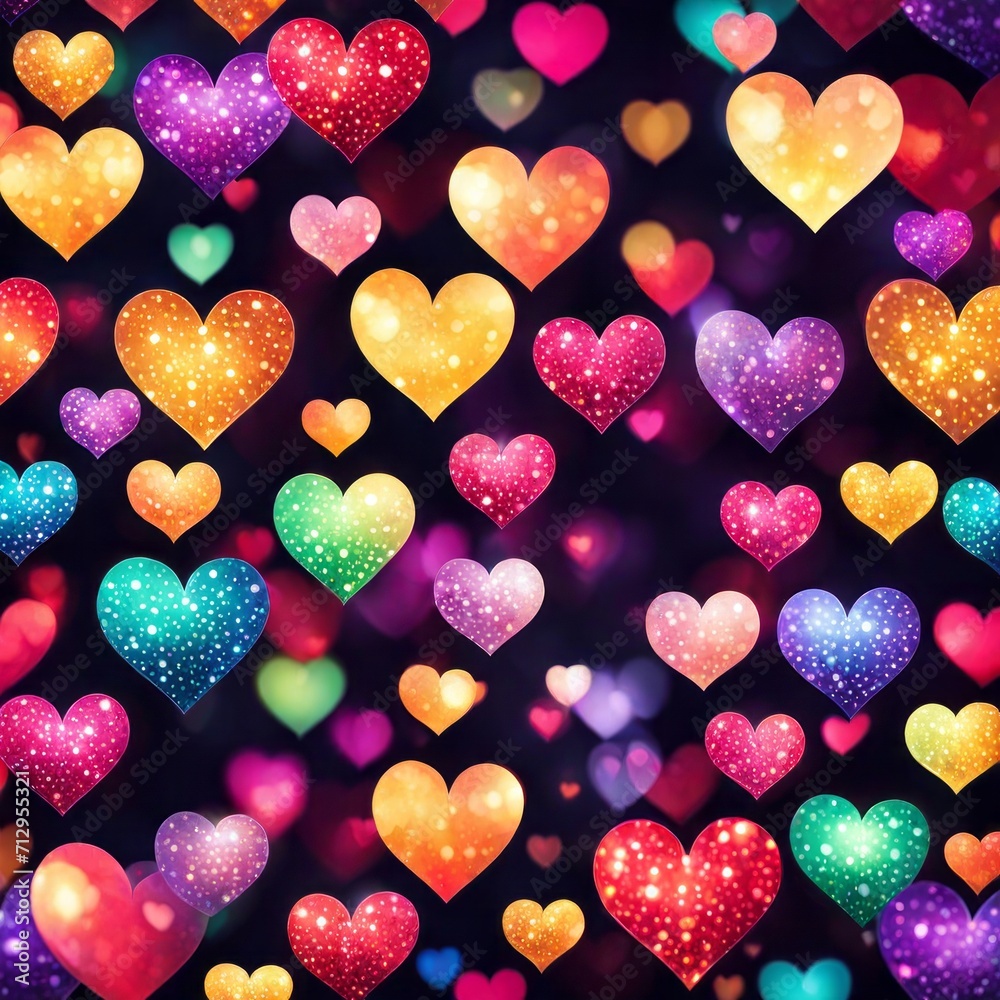 Fototapeta premium Colourful Heart shape lights Bokeh background