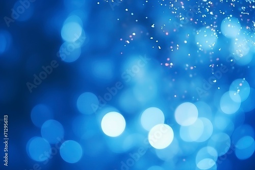 Abstract blurry blue color for background, Blur festival lights outdoor celebration and white bokeh focus texture decorative.