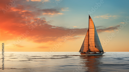 Sailing Boat in the Open Sea. Banner with place for text