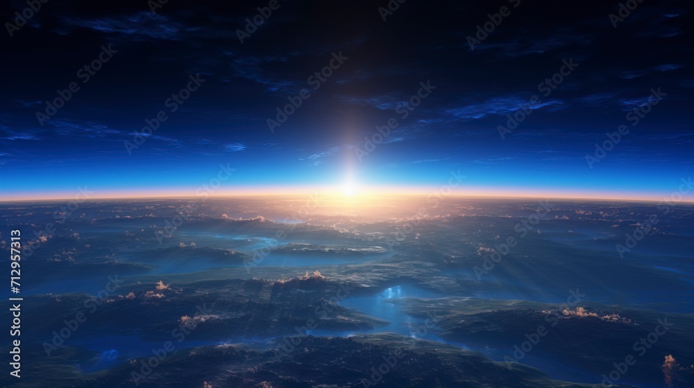 Blue sunrise, view of earth from space.