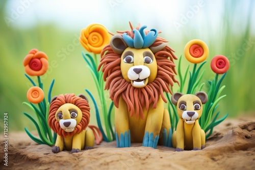 plasticine lion family in a clay savanna photo
