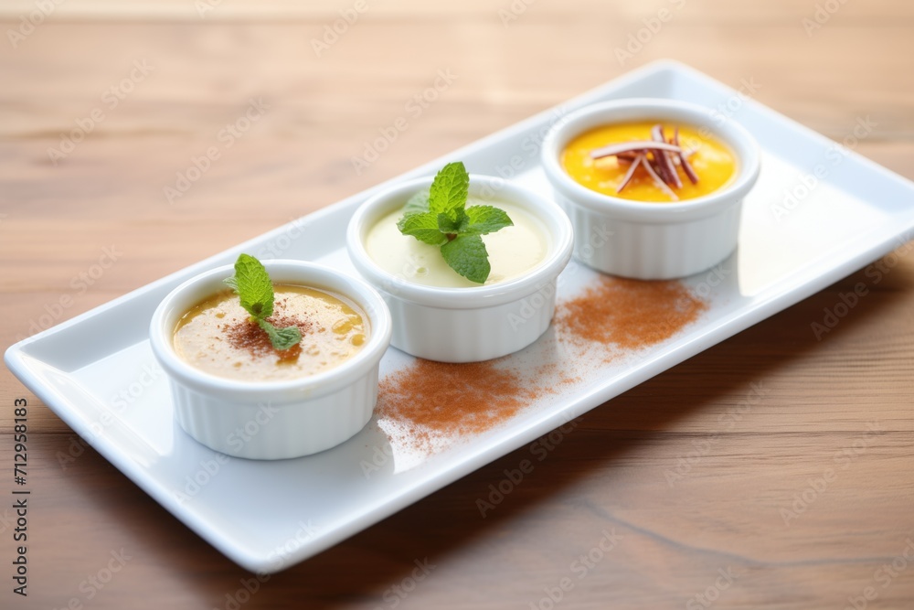 creme brulee trio with different toppings creme brulee trio with different toppings
