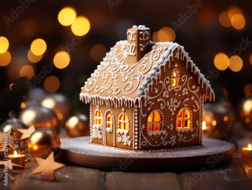 Decorated Gingerbread House Icing Christmas Holiday Background