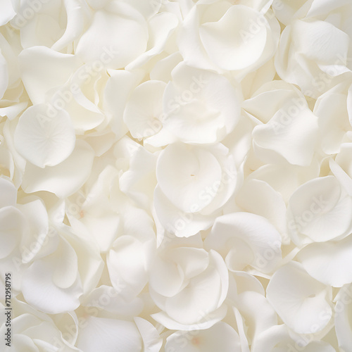 White rose petals background. Flat lay  top view  square crop