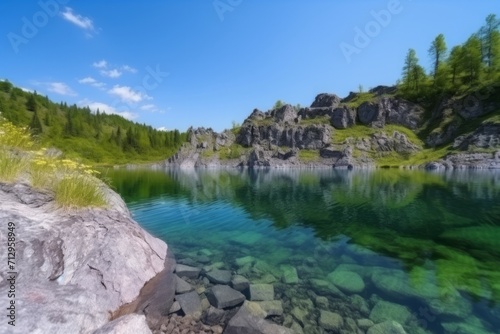 Mountain river landscape. Wonderful and extraordinary nature with clear water. Generate AI