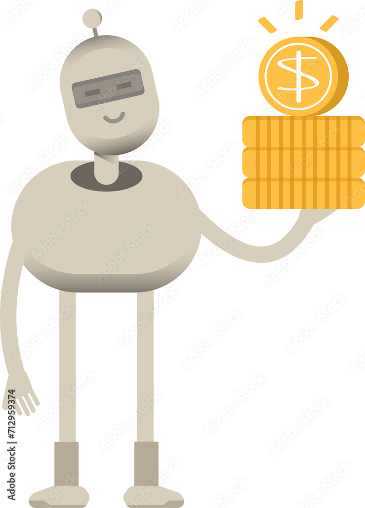 Fototapeta premium Robot Character Holding Dollar Coins