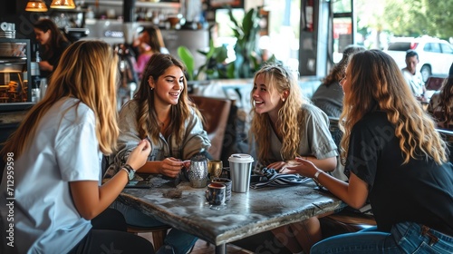 A group of women chatting in a cafe, AI generated Image photo
