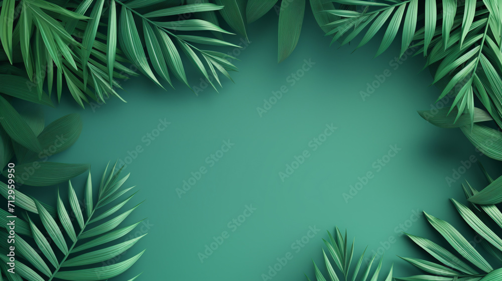 Tropical paper palm leaves frame