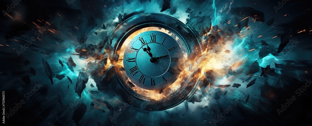 Clock on fire, deadline, time is running out, copy space - obrazy, fototapety, plakaty 